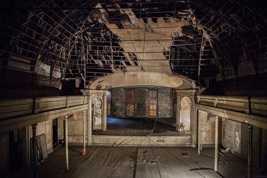 Full view of Antoinette Hall. Falling ceiling